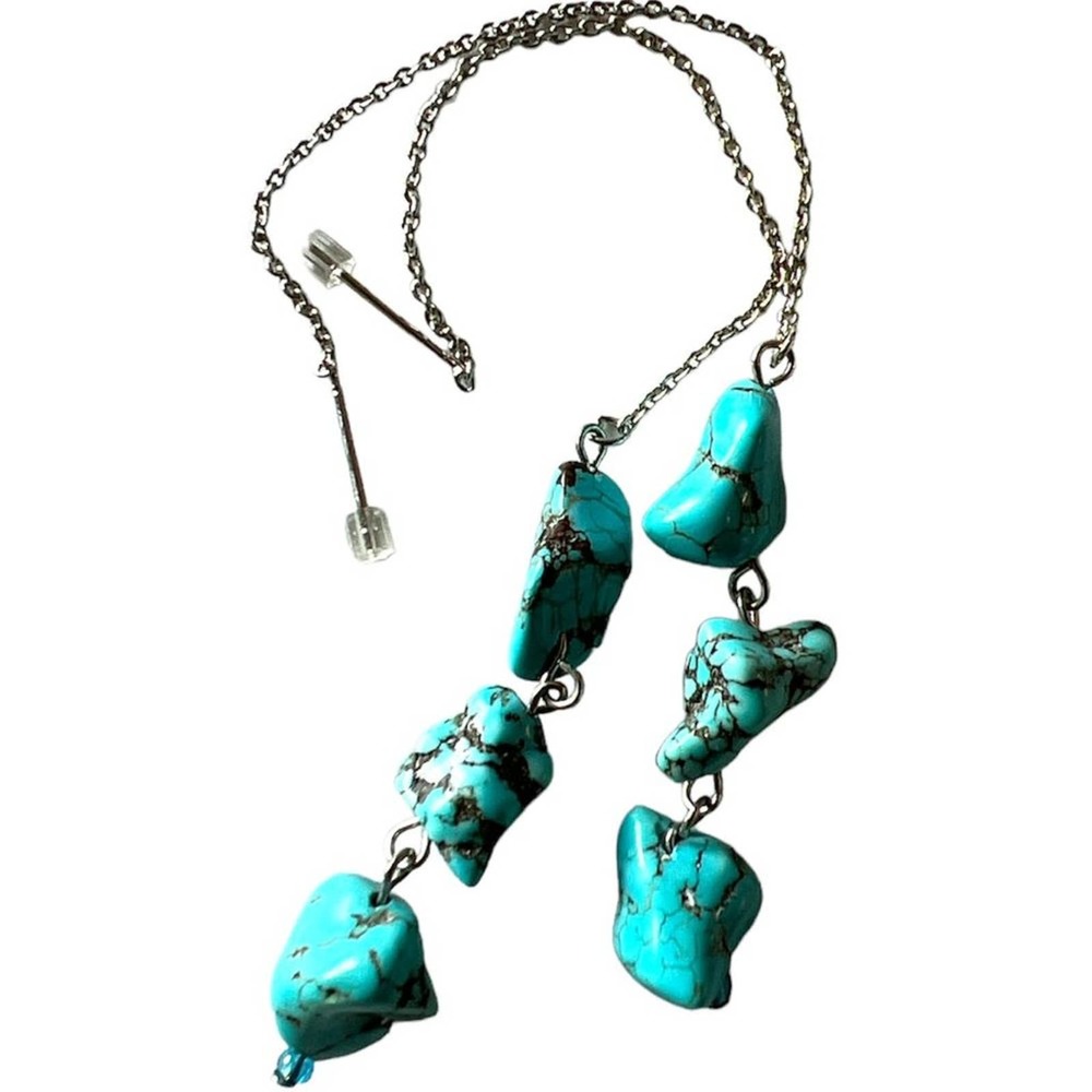 HANDMADE Distinctive Turquoise & Silver Dangle Earrings